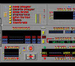 Supaplex main menu with the D-pad cursor