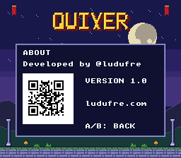 The ABOUT screen: Developed by @ludufre, a QR code, VERSION 1.0, ludufre.com