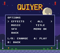 The OPTIONS screen: EFFECTS, MUSIC, SFX
