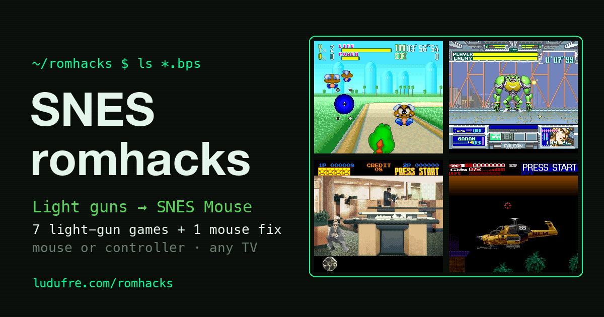 Light-gun games played with the SNES Mouse — romhacks by ludufre